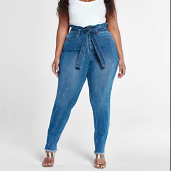 HIGH RISE STRAIGHT LEG JEANS WITH PAPERBAG WAIST - Picture 3 of 5